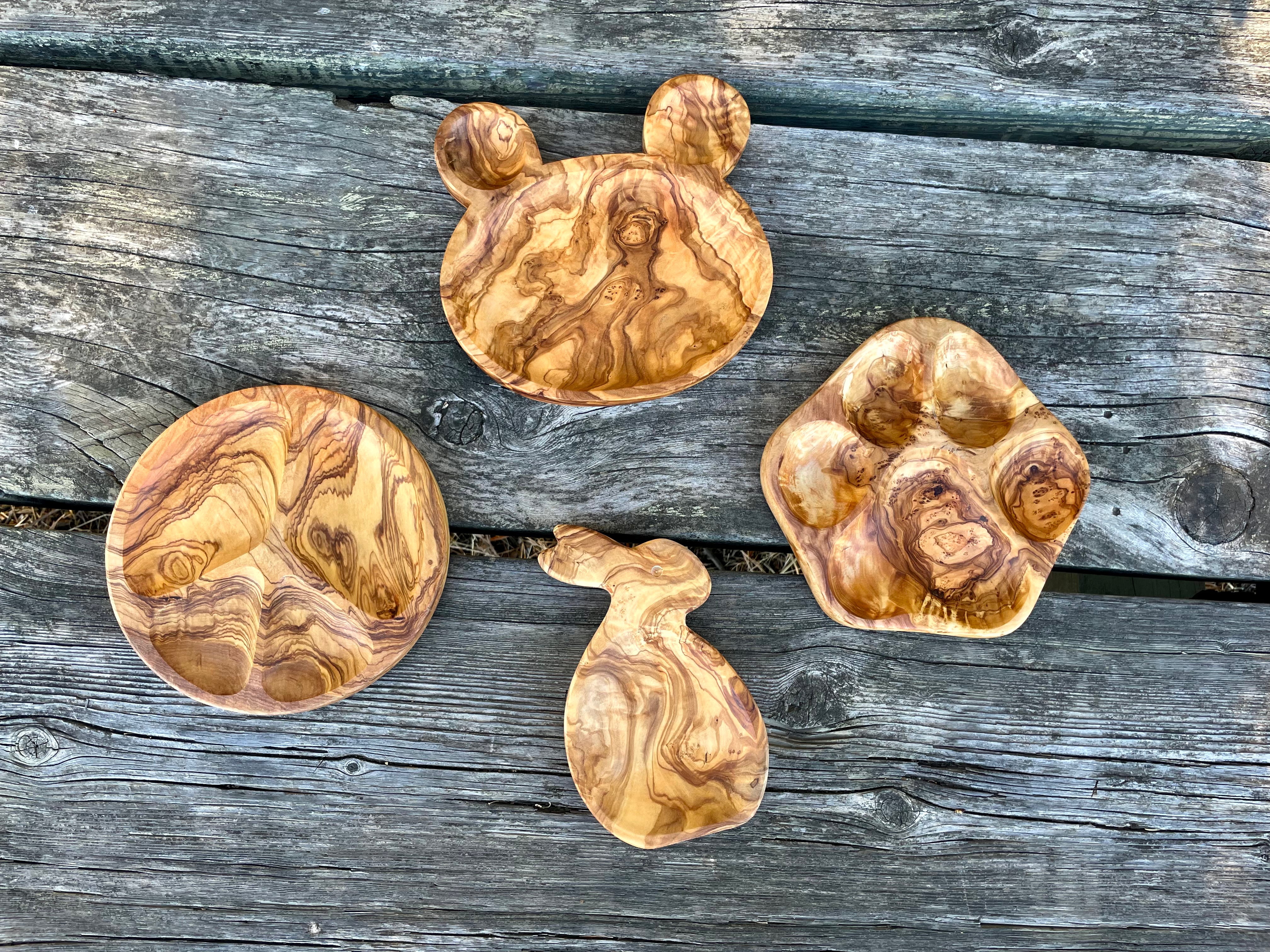 Olive Wood Bear Plate – Handmade Kids' Snack Plate