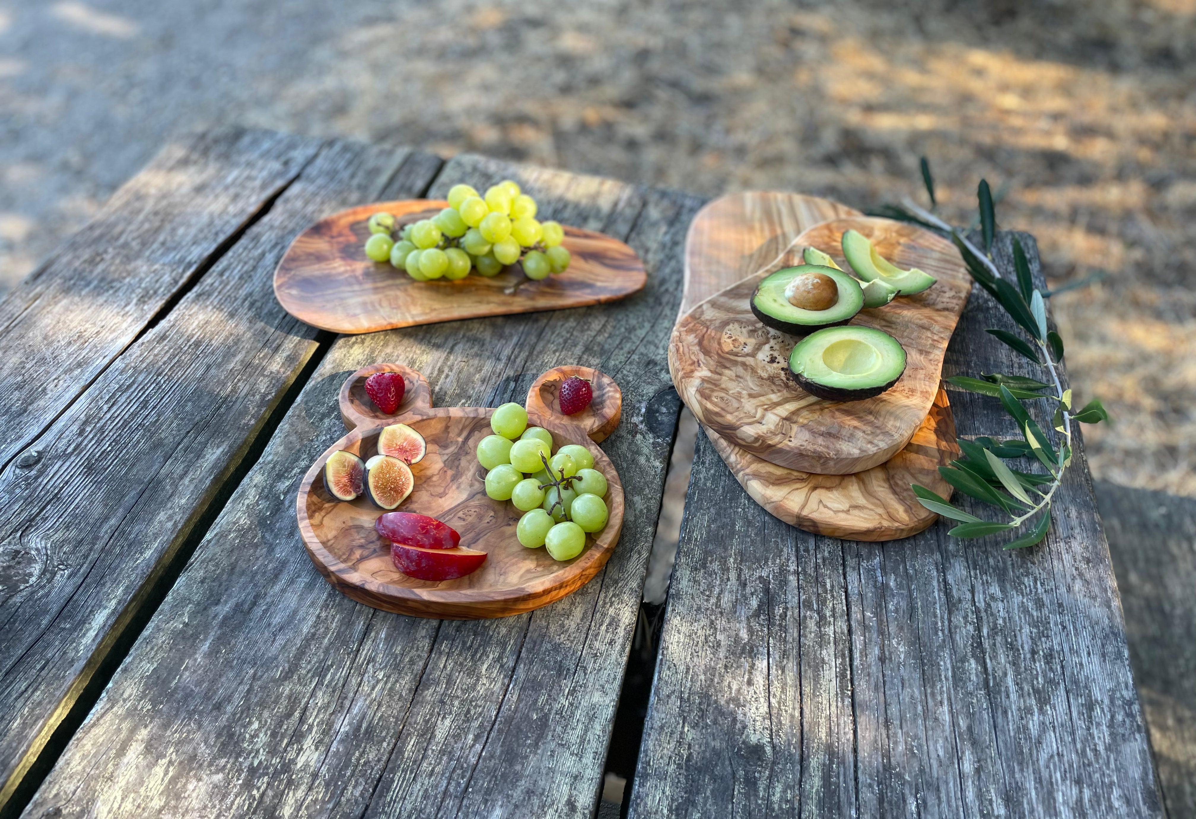 Olive Wood Bear Plate – Handmade Kids' Snack Plate