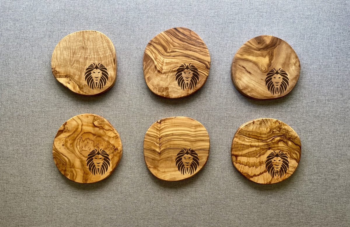 Olive Wood - Coasters, Icon Engraving (Set of 6)