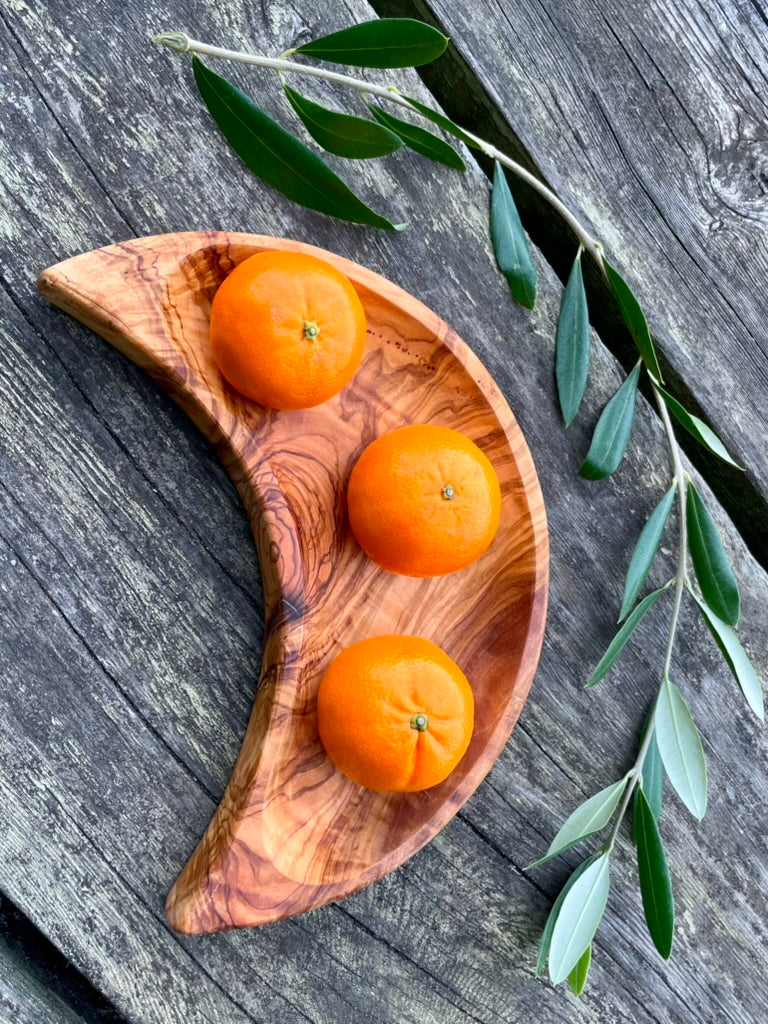 Olive Wood Moon Dish (Large) — Hand Carved Crescent Trinket & Catchall Dish