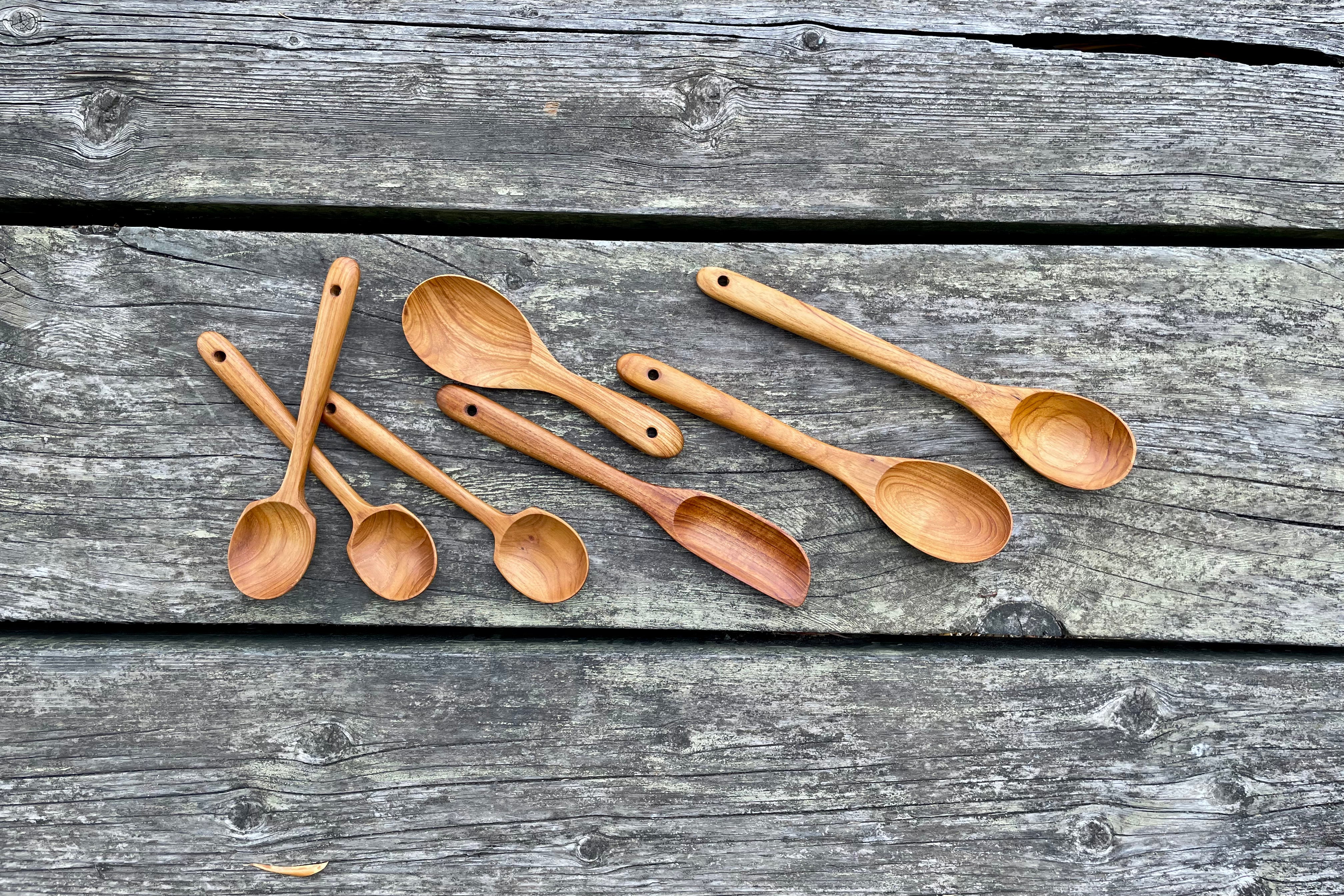 Spoony Teak Wood Spoon Set (7-Piece) – Wooden Cooking & Serving Spoons
