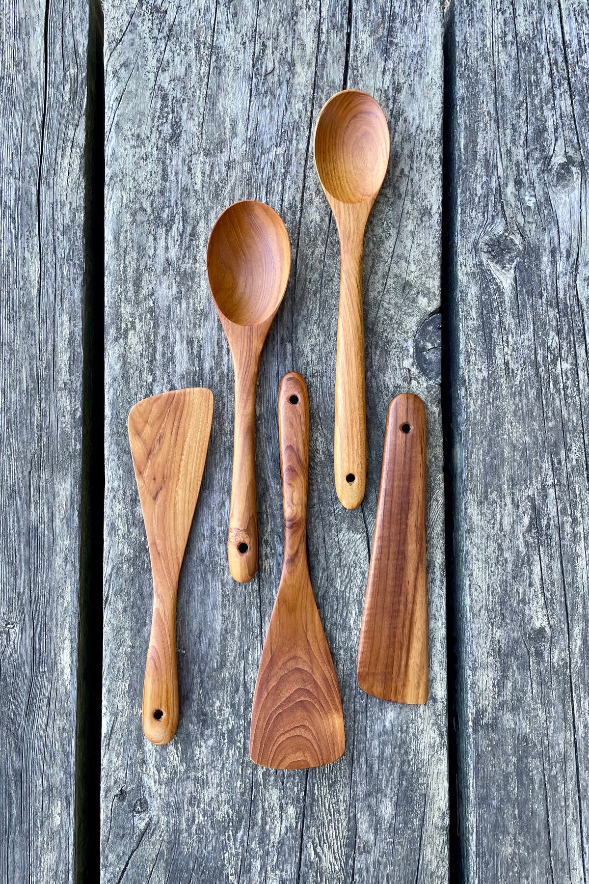 Teak Wood Cooking Utensil Set (5-Piece) – Wooden Spoons & Spatulas