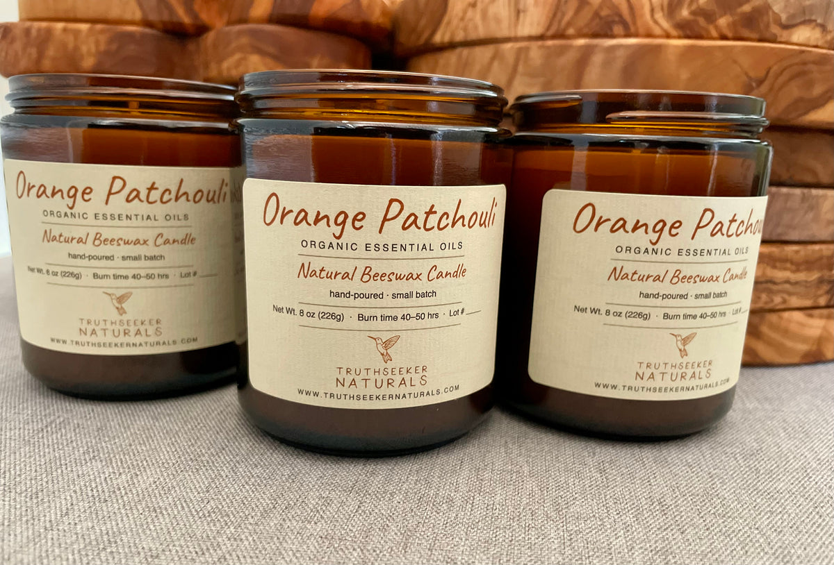 Orange Patchouli Pure Beeswax Candle (8 oz)