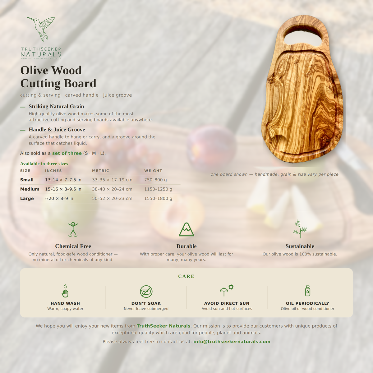 Olive Wood - Cutting Board with Handle & Groove