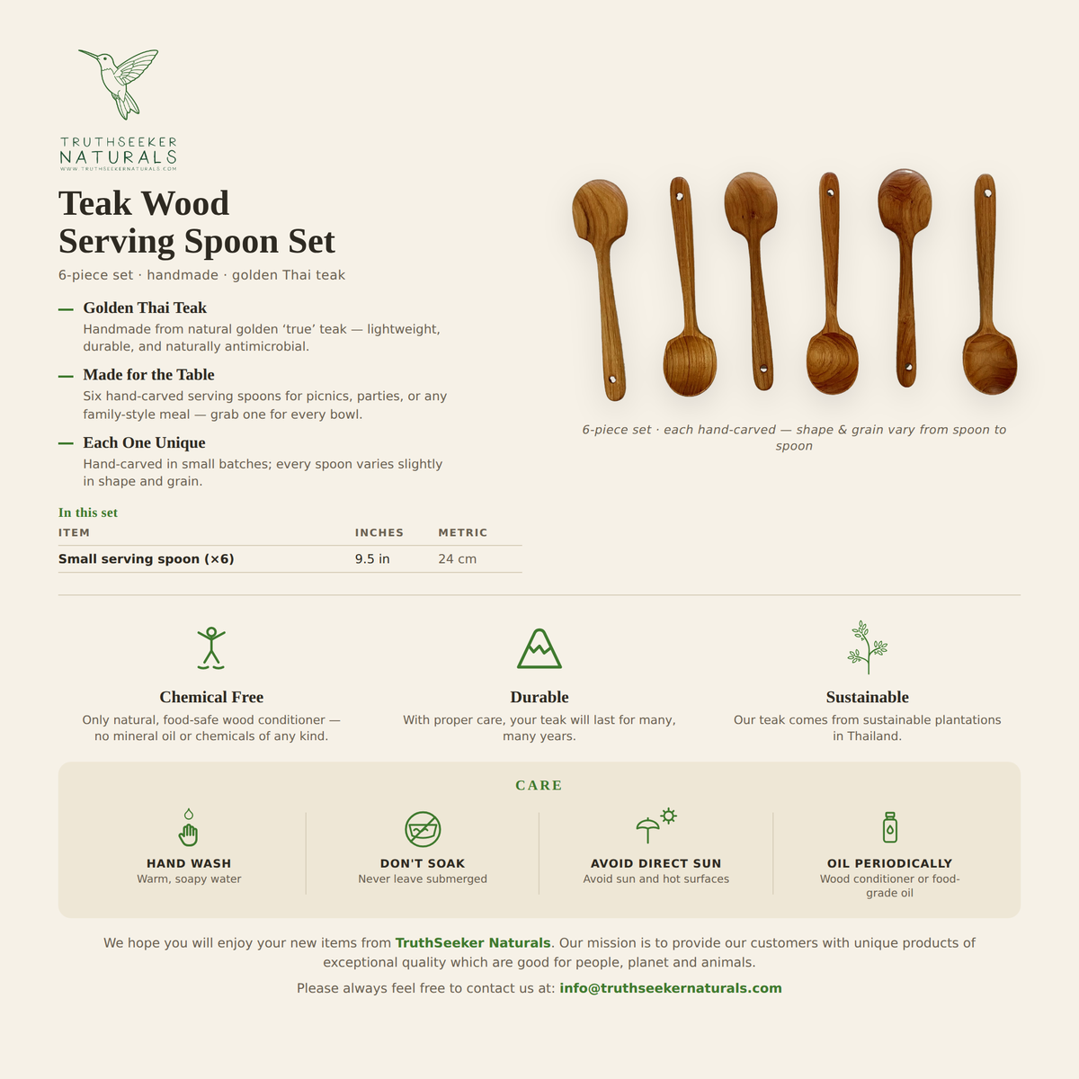 Teak Wood Serving Spoon Set (6-Piece) – Wooden Serving Spoons