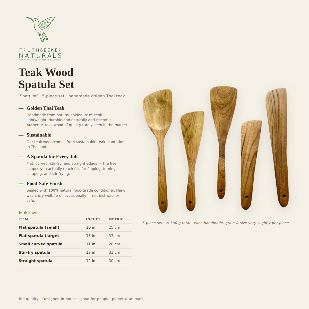 Spatulot Teak Wood Spatula Set (5-Piece) – Wooden Spatulas for Cooking