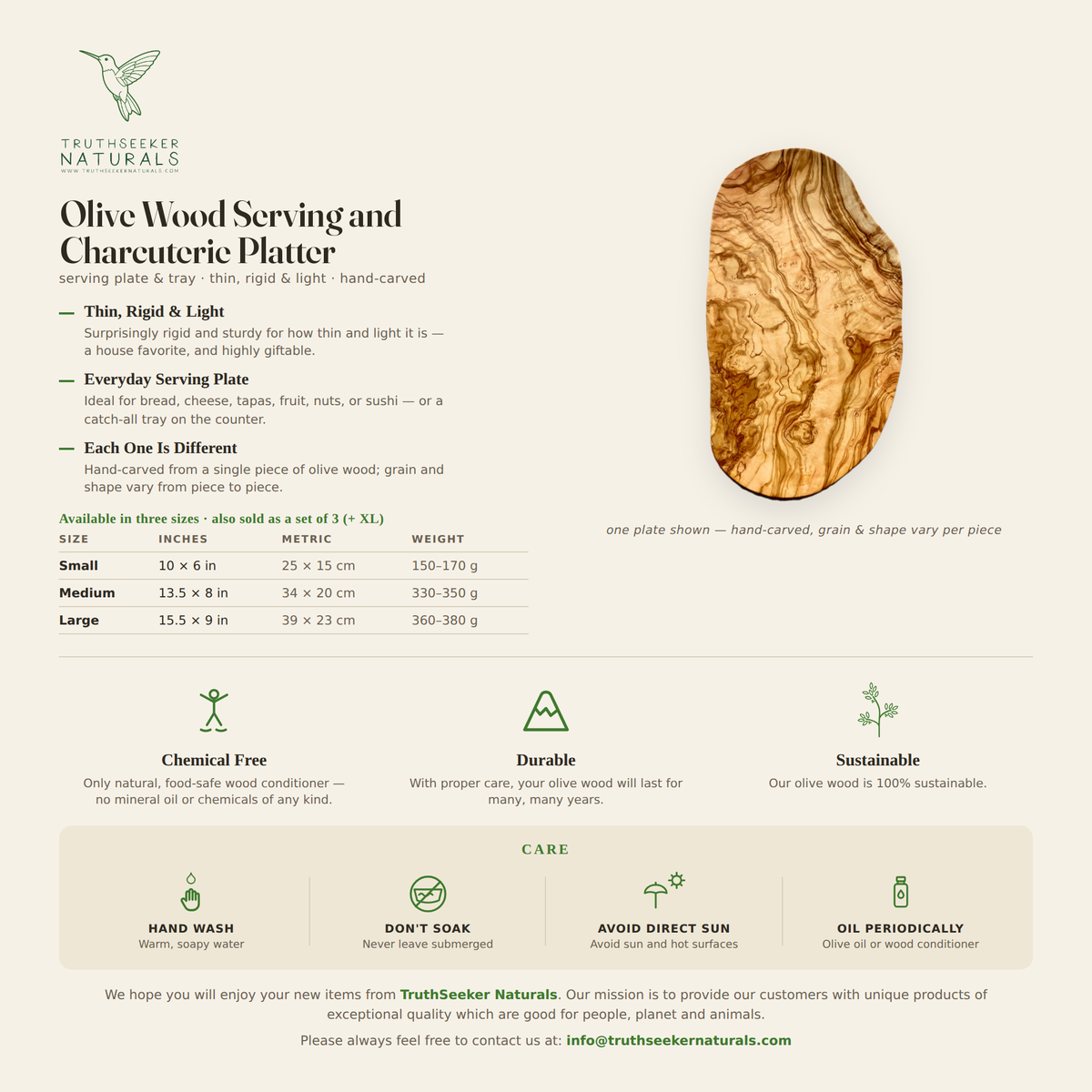 Olive Wood Serving and Charcuterie Platter Set (Set of 3)