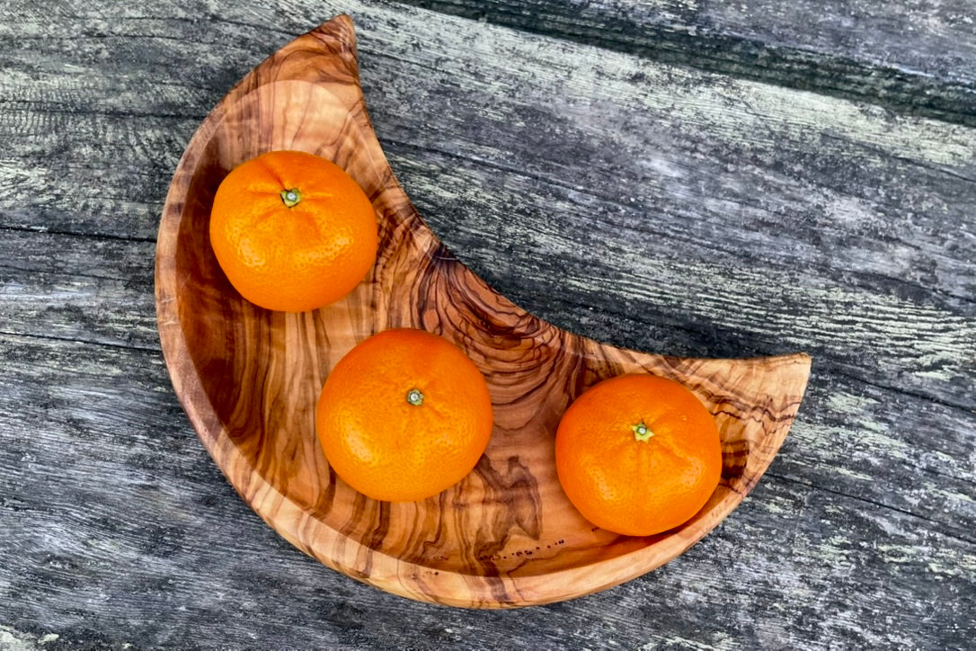 Olive Wood Moon Dish Set of 3 (S, M, L) — Crescent Moon Snack & Catchall Dishes