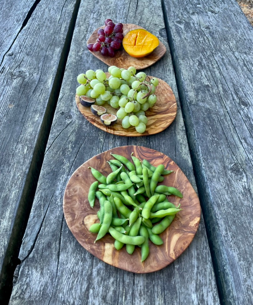 Olive Wood Thin Plates – Wooden Serving & Appetizer Plates (Single, Set of 3 or 6)