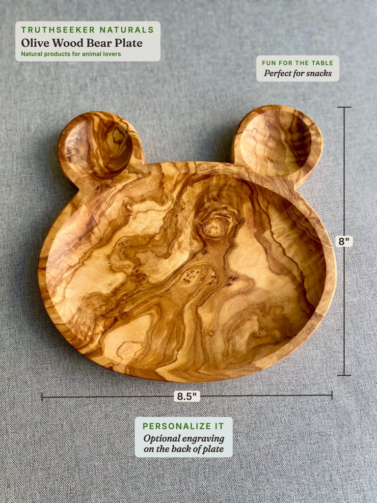 Olive Wood Bear Plate – Handmade Kids' Snack Plate