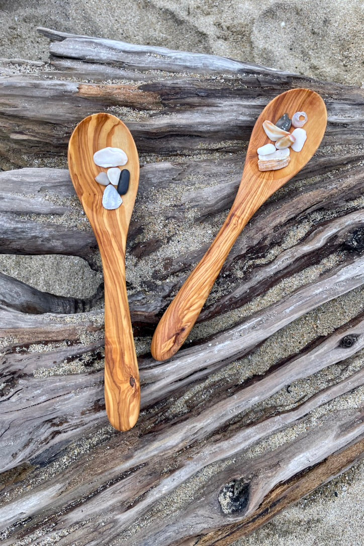Olive Wood BIG Cooking Spoon Set of 2 – Big Handmade Matched Pair, Personalized Engraving Option