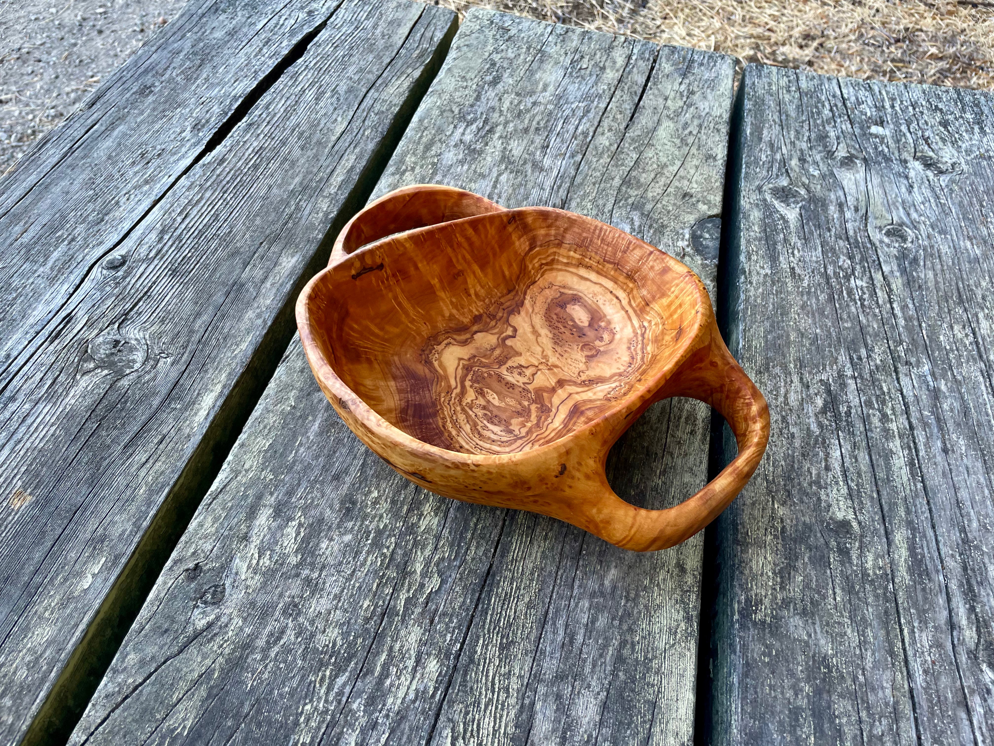 Olive Wood - One-of-a-Kind Handled Bowl (32cm)