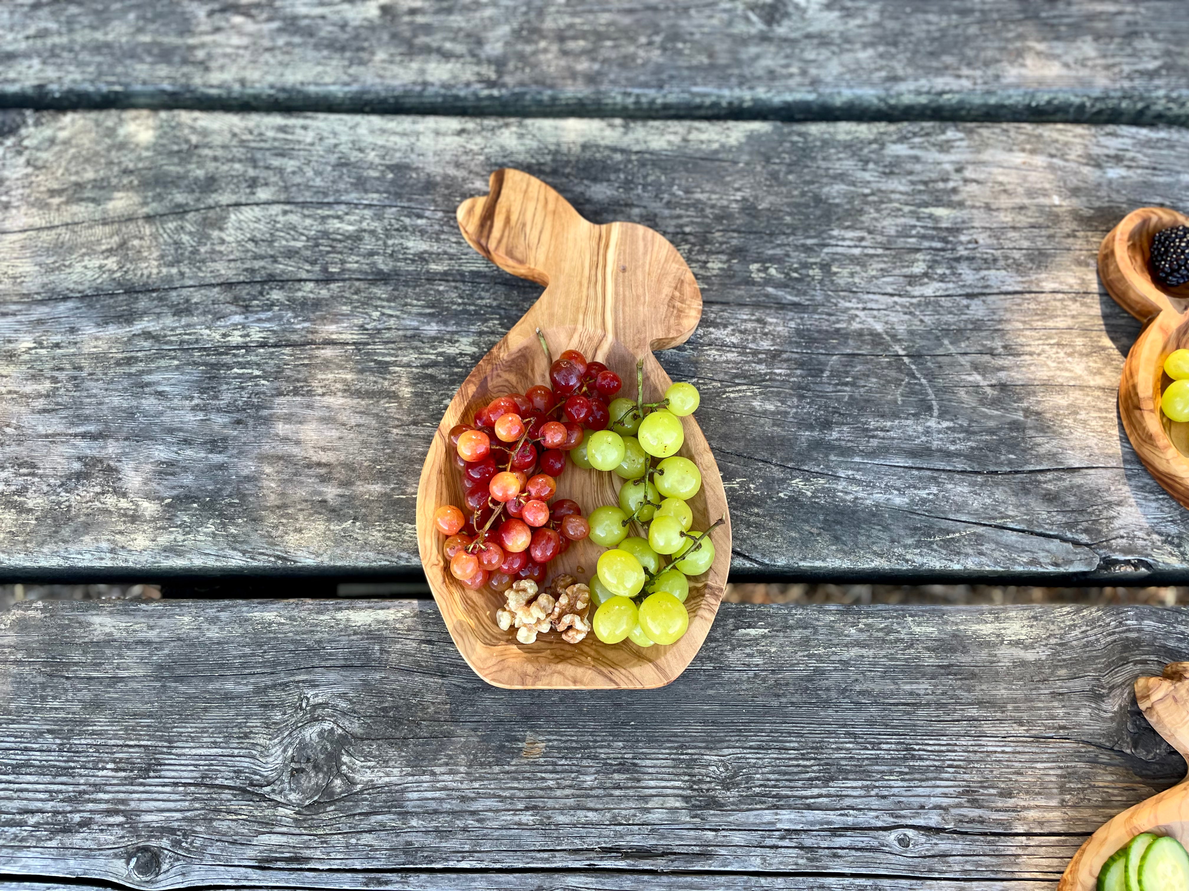 Olive Wood Bunny Plate – Handmade Kids' Snack Plate