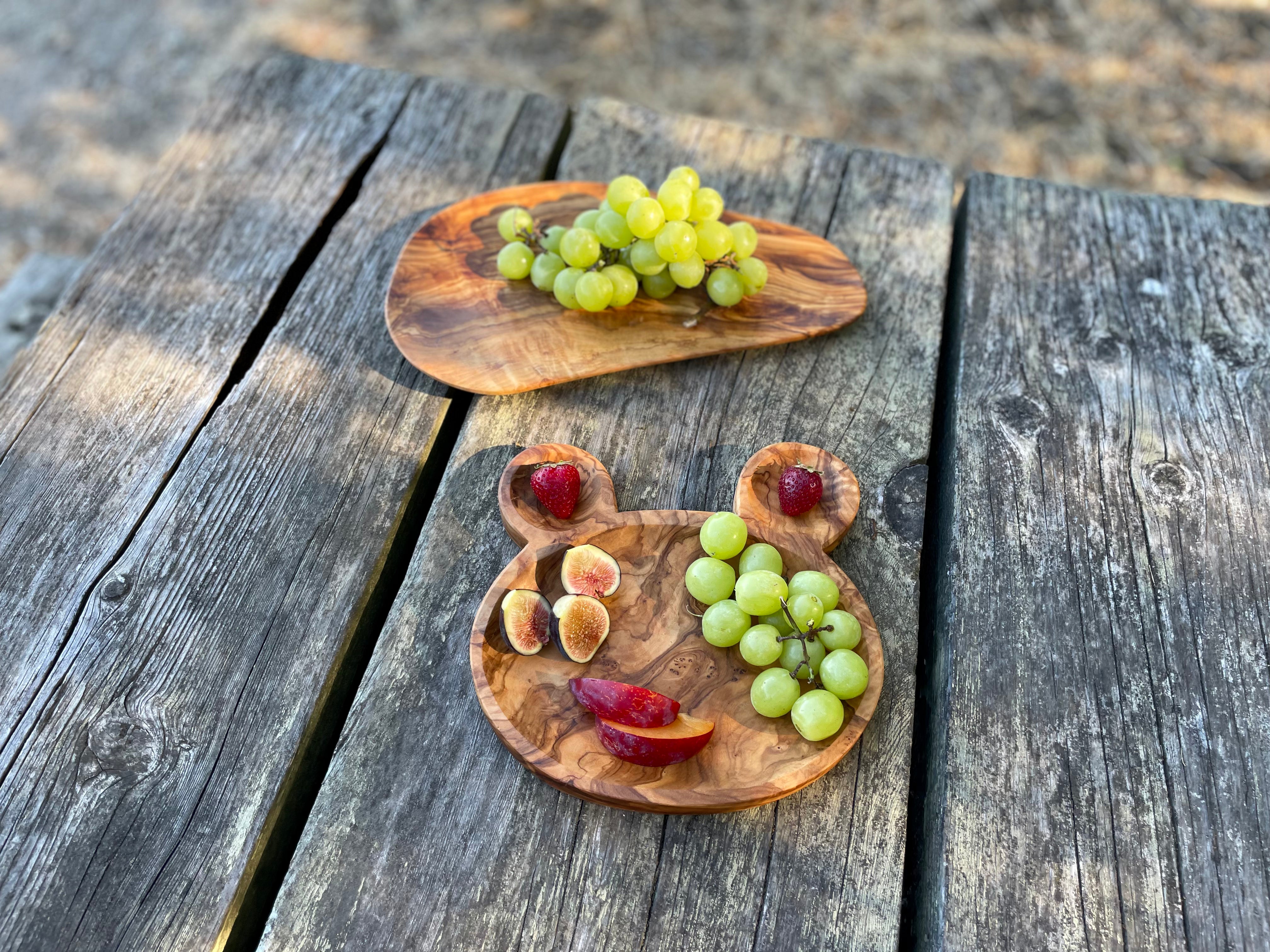Olive Wood Bear Plate – Handmade Kids' Snack Plate