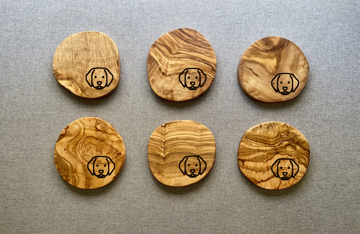 Olive Wood - Coasters, Icon Engraving (Set of 6)
