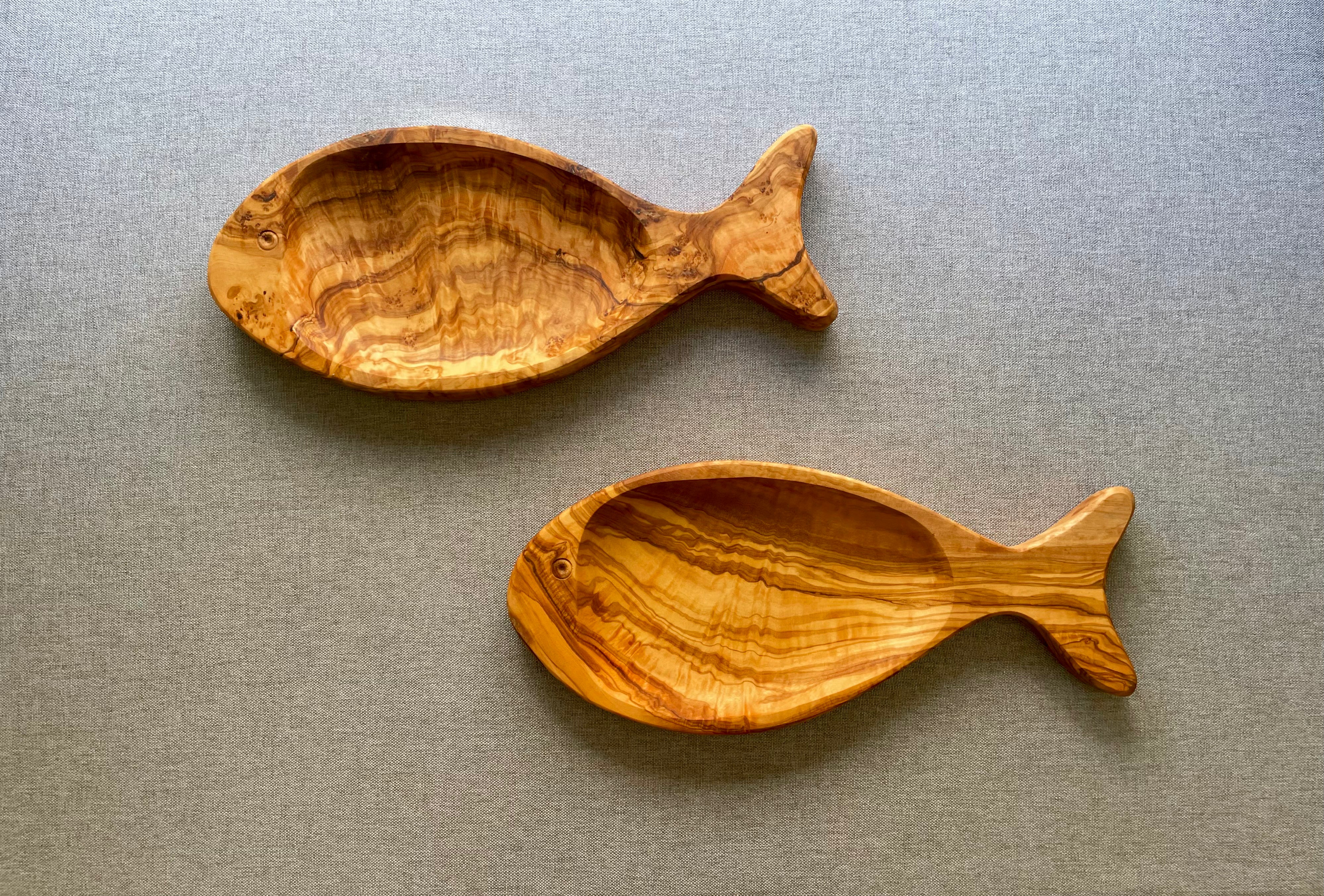 Olive Wood Fish Plate – Handmade Kids' Snack Dish