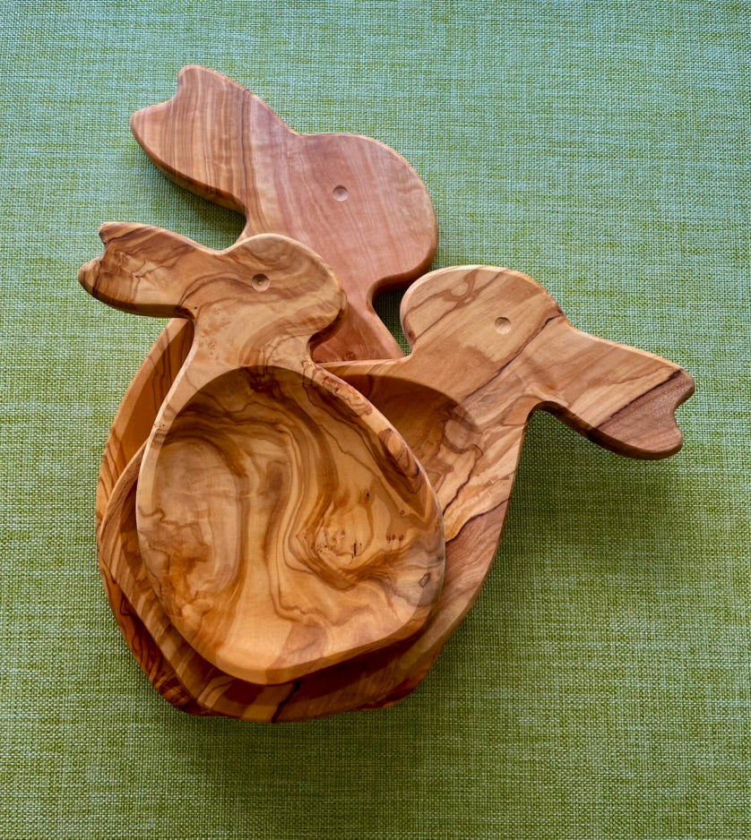 Olive Wood Bunny Plate – Handmade Kids' Snack Plate