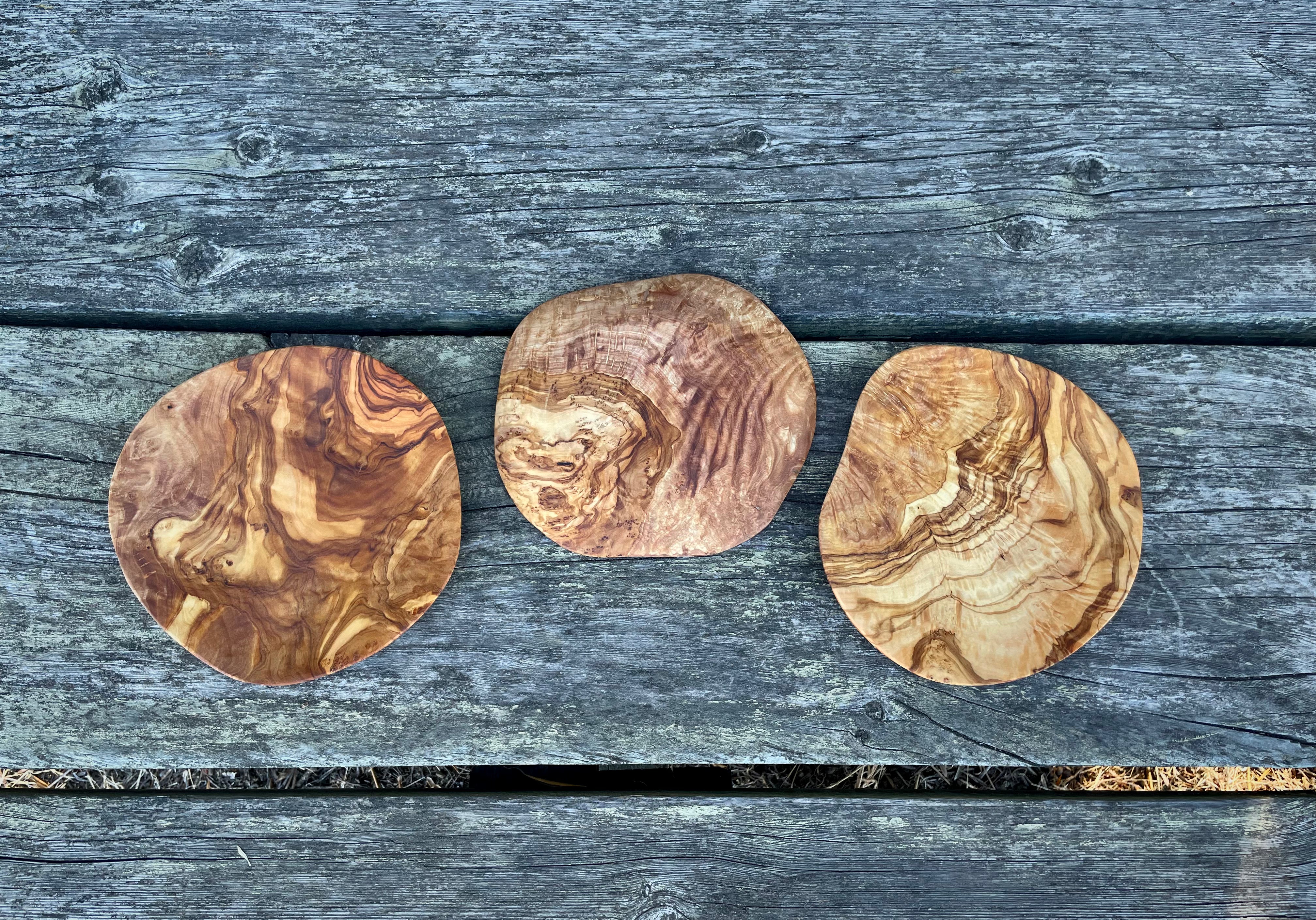 Olive Wood Thin Plates – Wooden Serving & Appetizer Plates (Single, Set of 3 or 6)