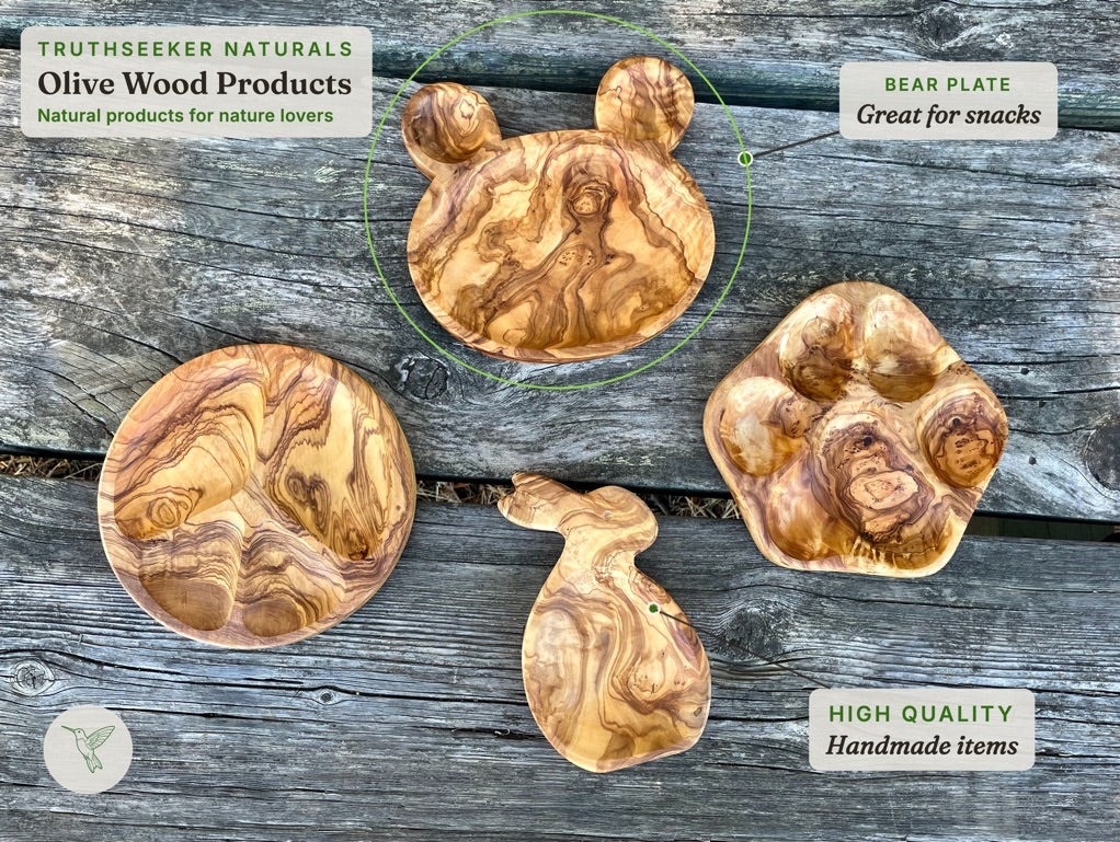 Olive Wood Bear Plate – Handmade Kids' Snack Plate