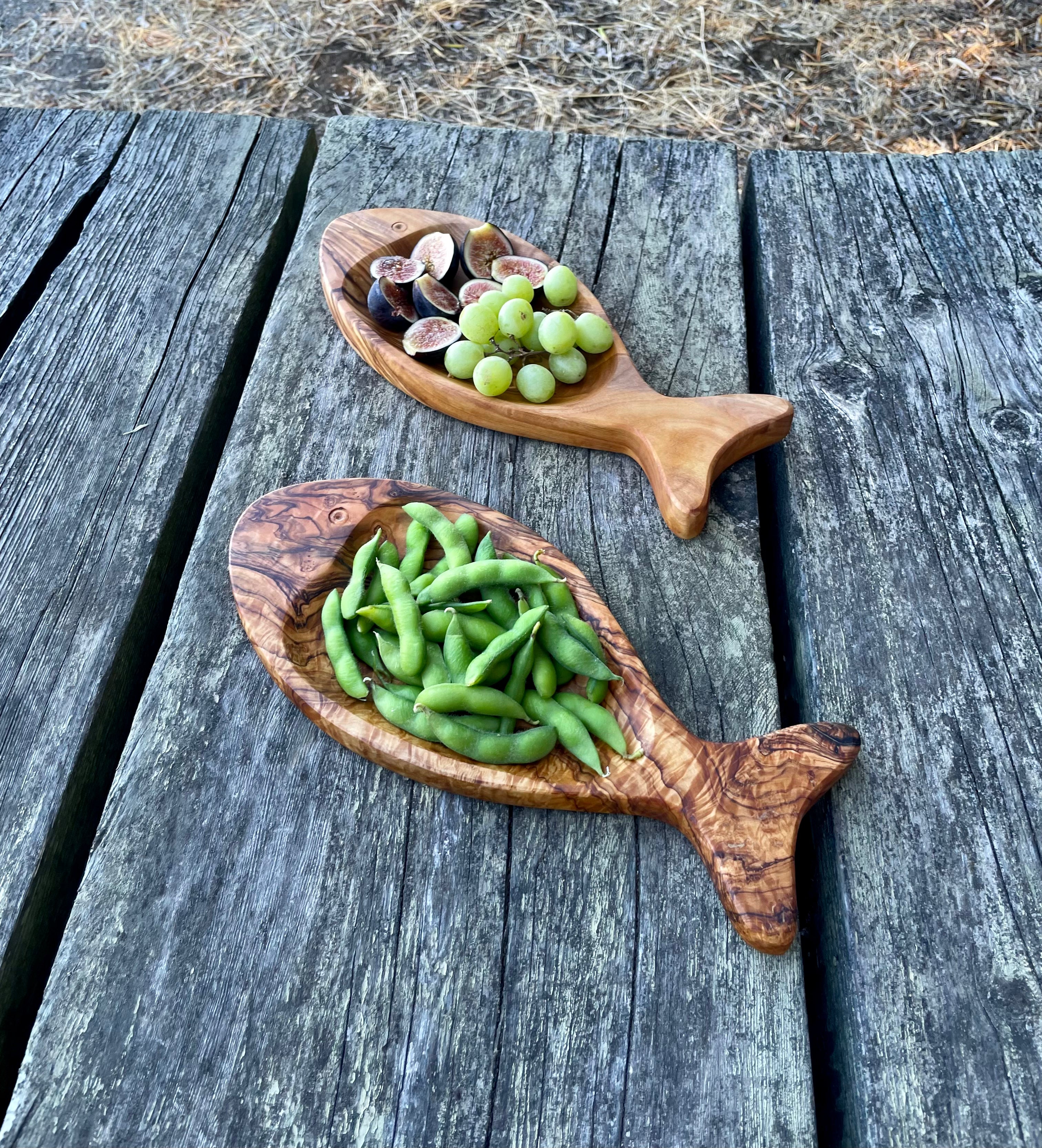 Olive Wood Fish Plate – Handmade Kids' Snack Dish