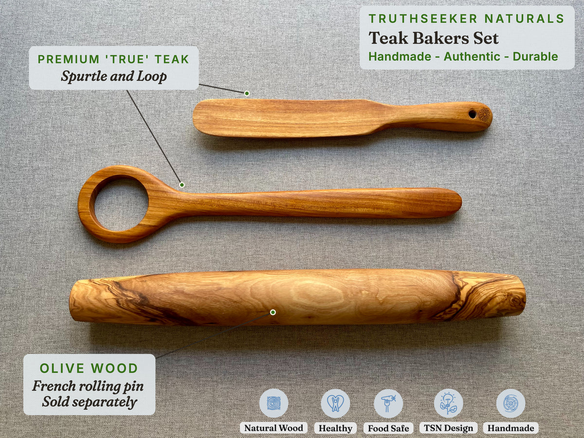Teak Wood Sourdough Baker's Set – Spurtle & Danish Dough Whisk