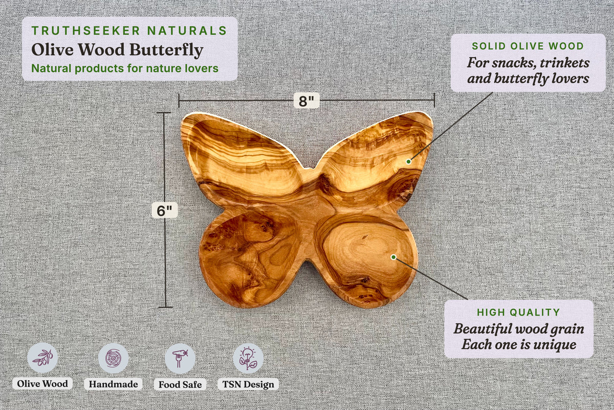 Olive Wood Butterfly Dish – Divided Snack Plate & Trinket Dish