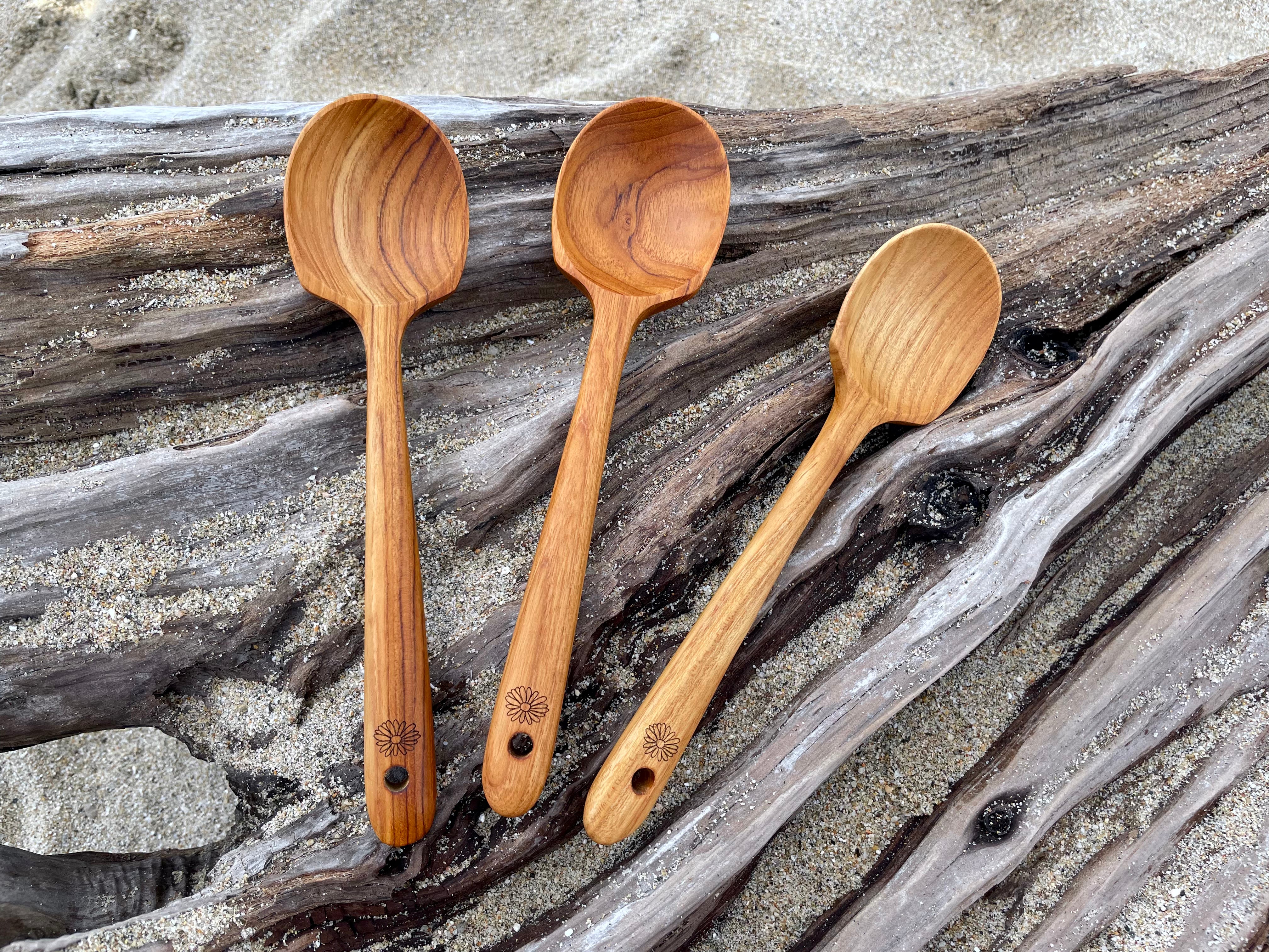 Teak Wood Serving Spoon Set – Wooden Serving Spoons (Set of 3 or 6)