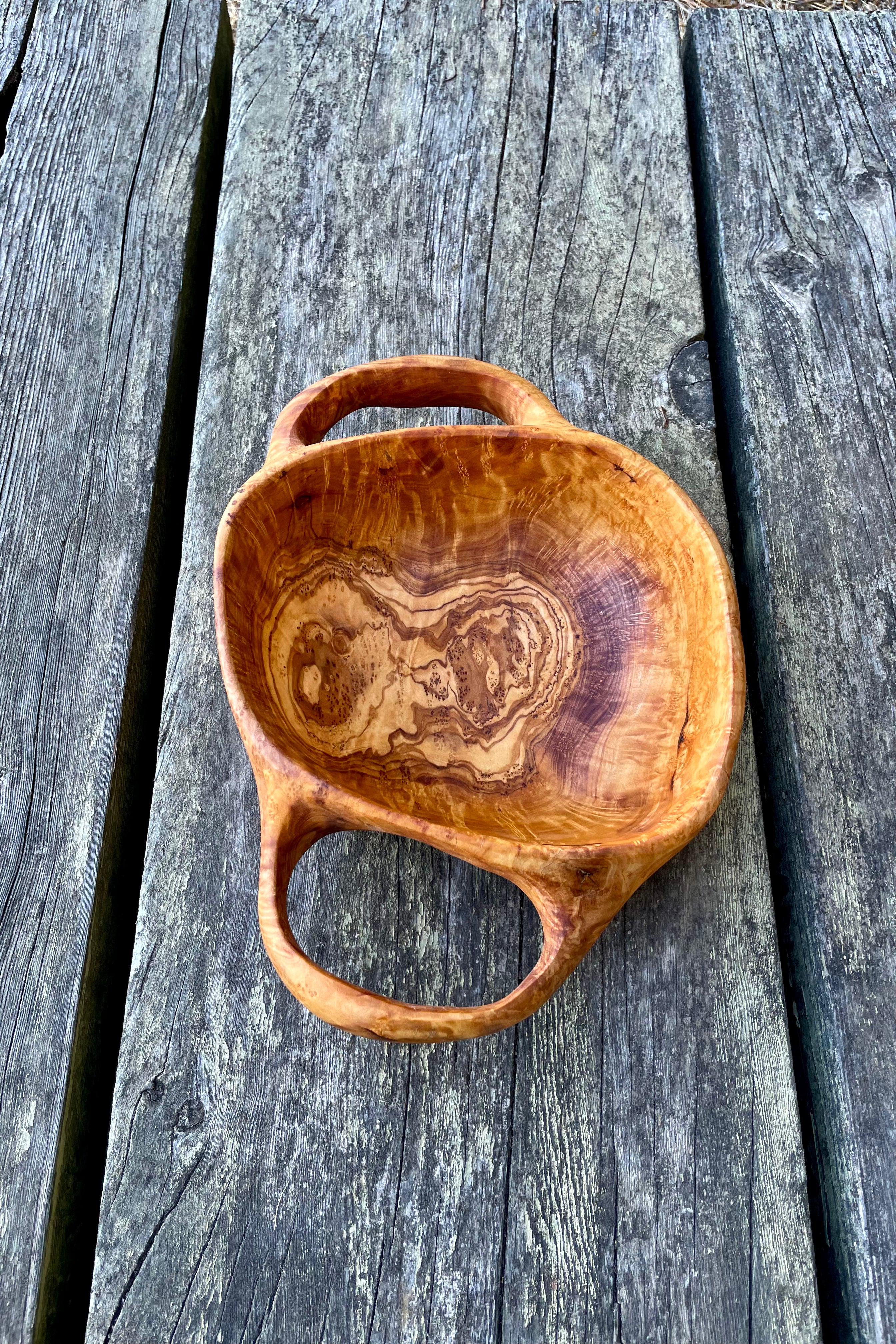 Olive Wood - One-of-a-Kind Handled Bowl (32cm)