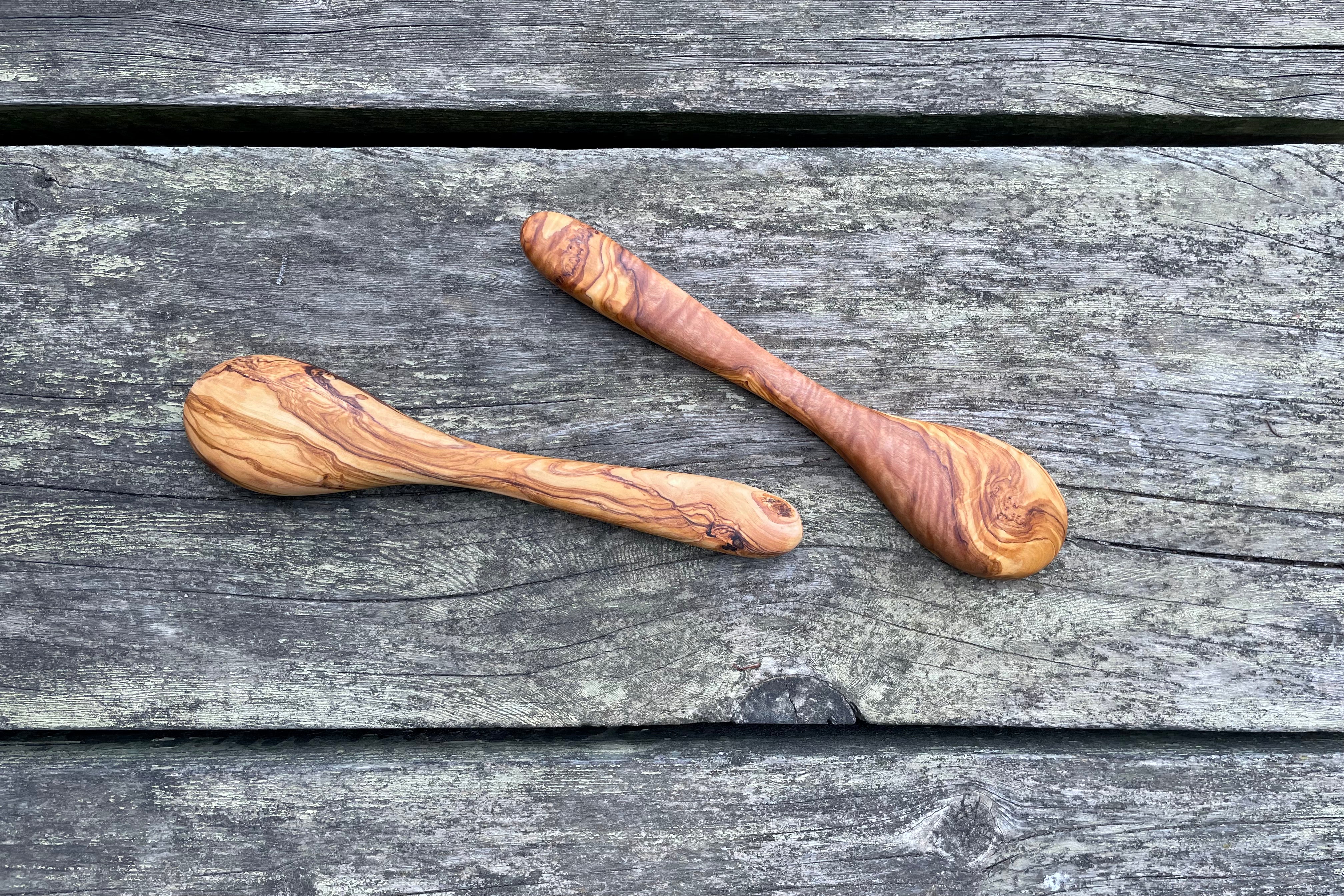 Olive Wood BIG Cooking Spoon Set of 2 – Big Handmade Matched Pair, Personalized Engraving Option