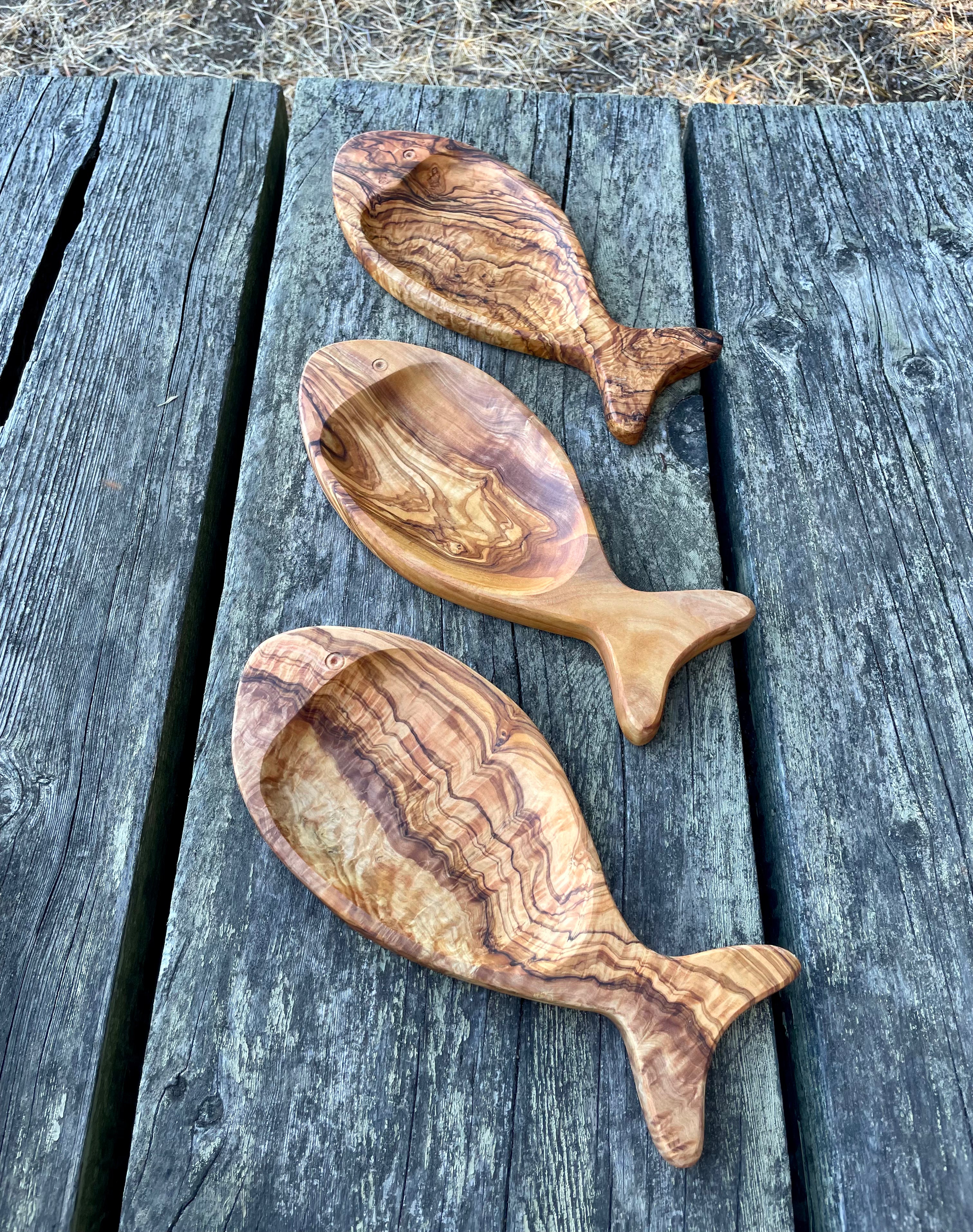 Olive Wood Fish Plate – Handmade Kids' Snack Dish
