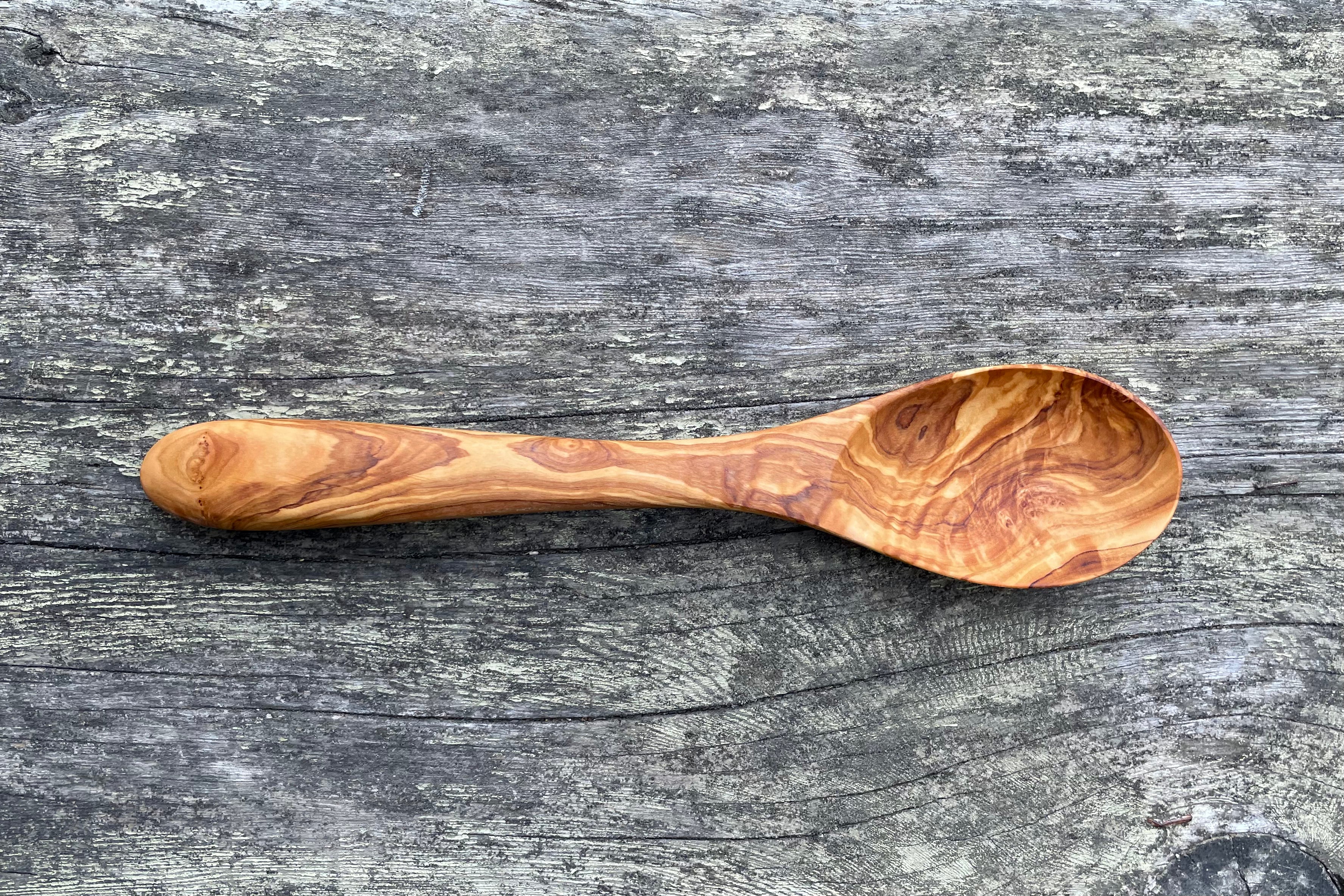 Olive Wood BIG Cooking Spoon Set of 2 – Big Handmade Matched Pair, Personalized Engraving Option
