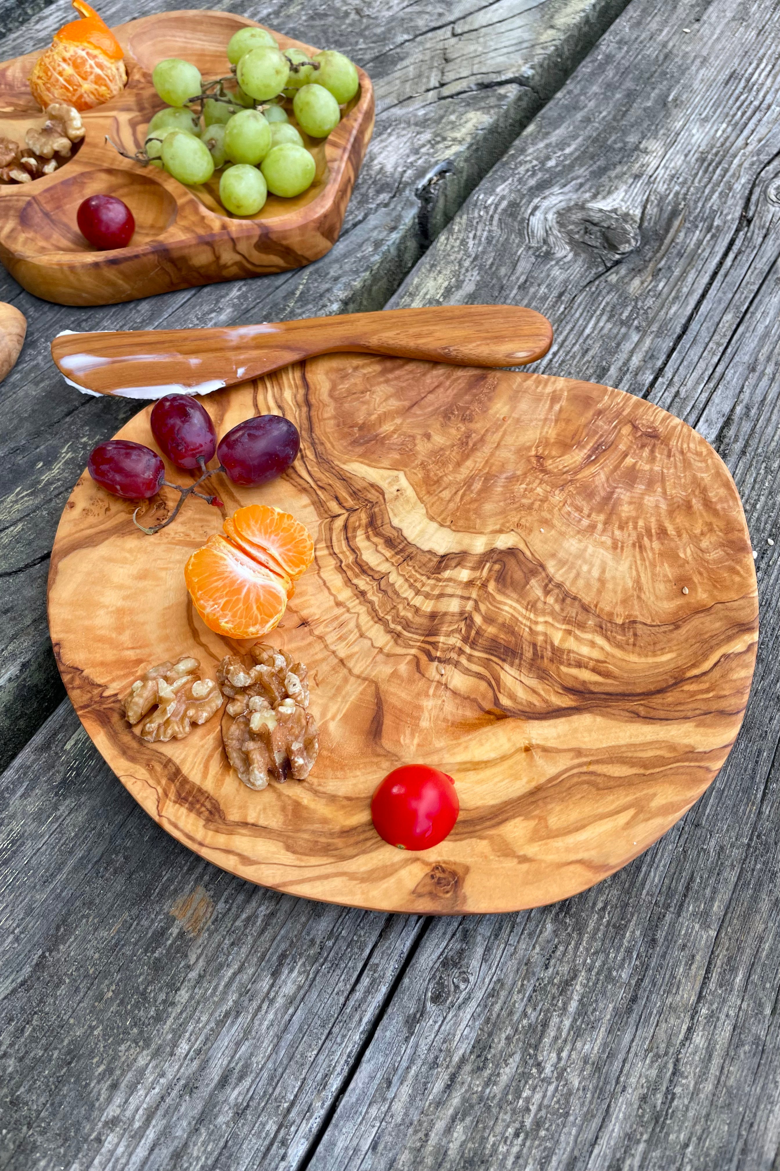 Olive Wood Thin Plates – Wooden Serving & Appetizer Plates (Single, Set of 3 or 6)