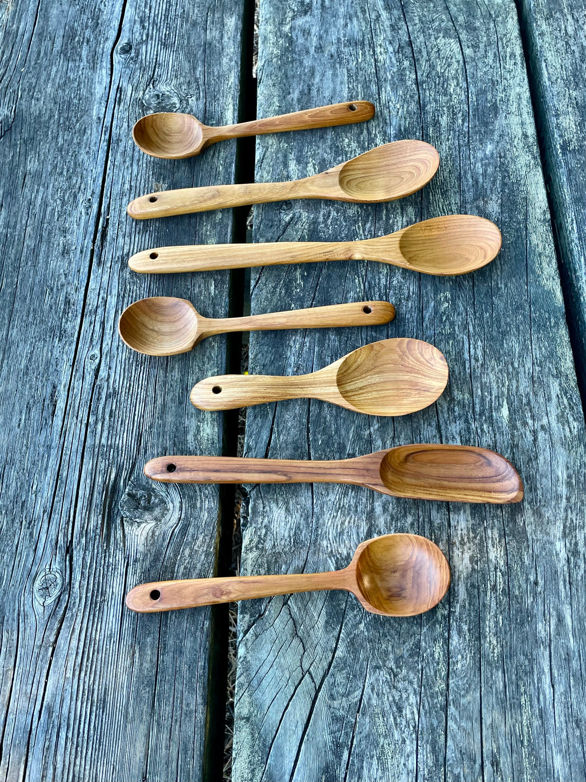 Spoony Teak Wood Spoon Set (7-Piece) – Wooden Cooking & Serving Spoons