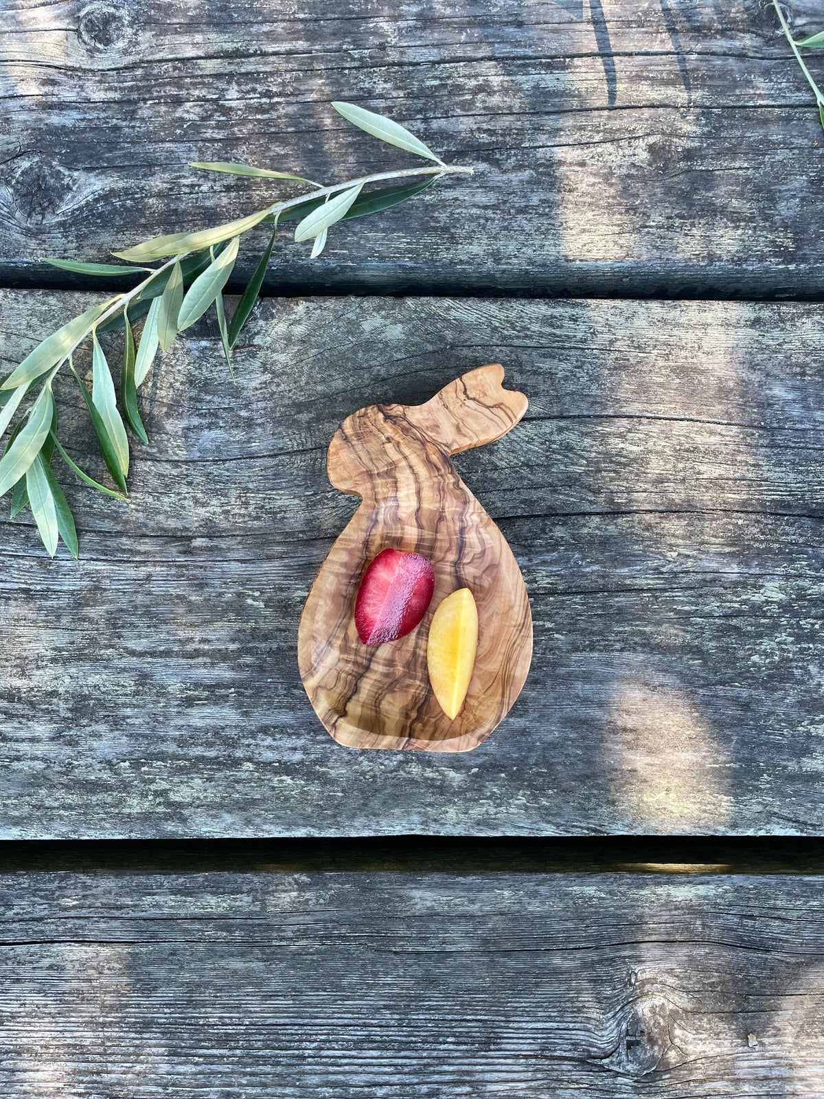 Olive Wood Bunny Plate – Handmade Kids' Snack Plate