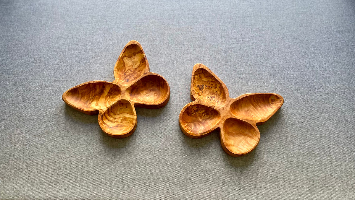 Olive Wood Butterfly Dish – Divided Snack Plate & Trinket Dish