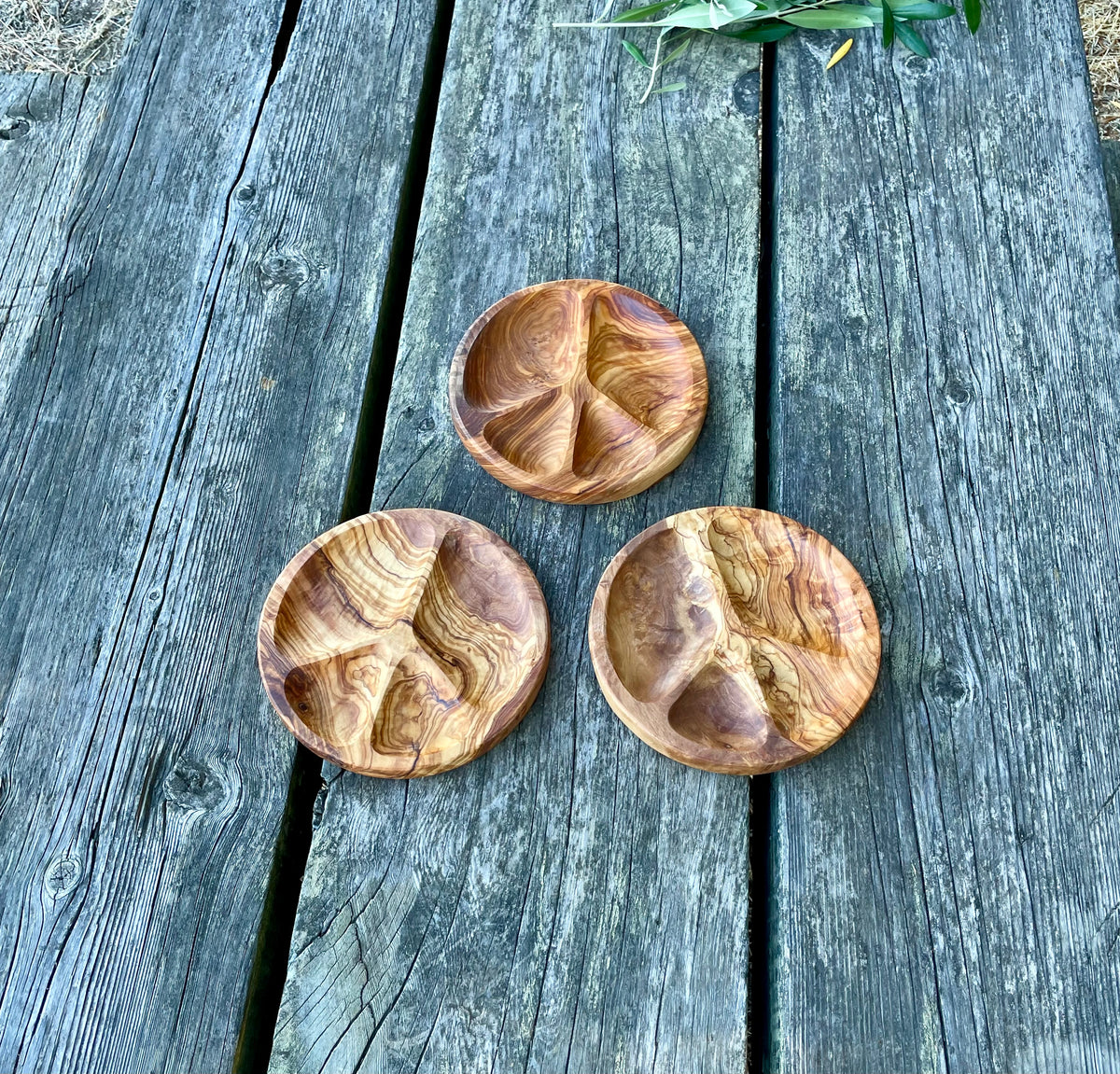 Olive Wood Peace Sign Plate – Handmade Round Trinket & Snack Plate
