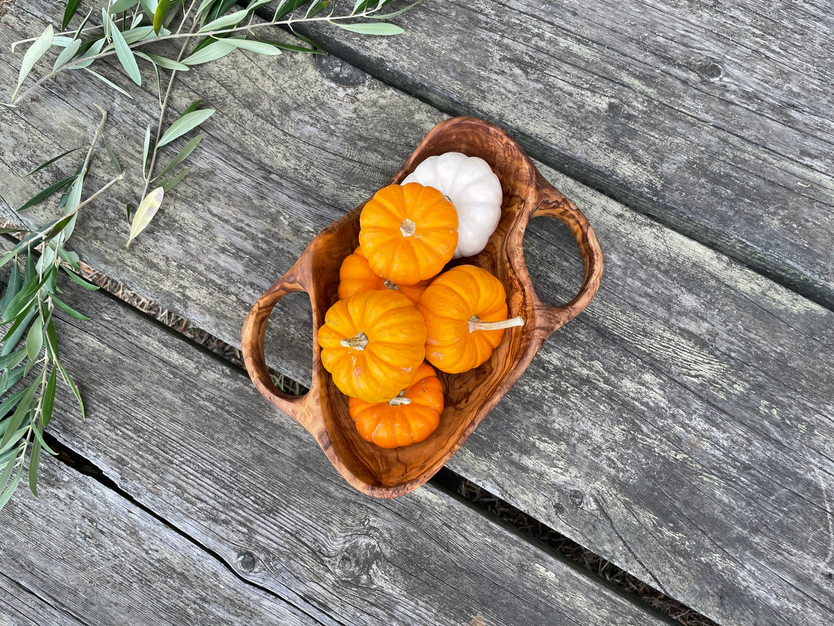 Olive Wood - One-of-a-Kind Bowl with Handles (30cm)