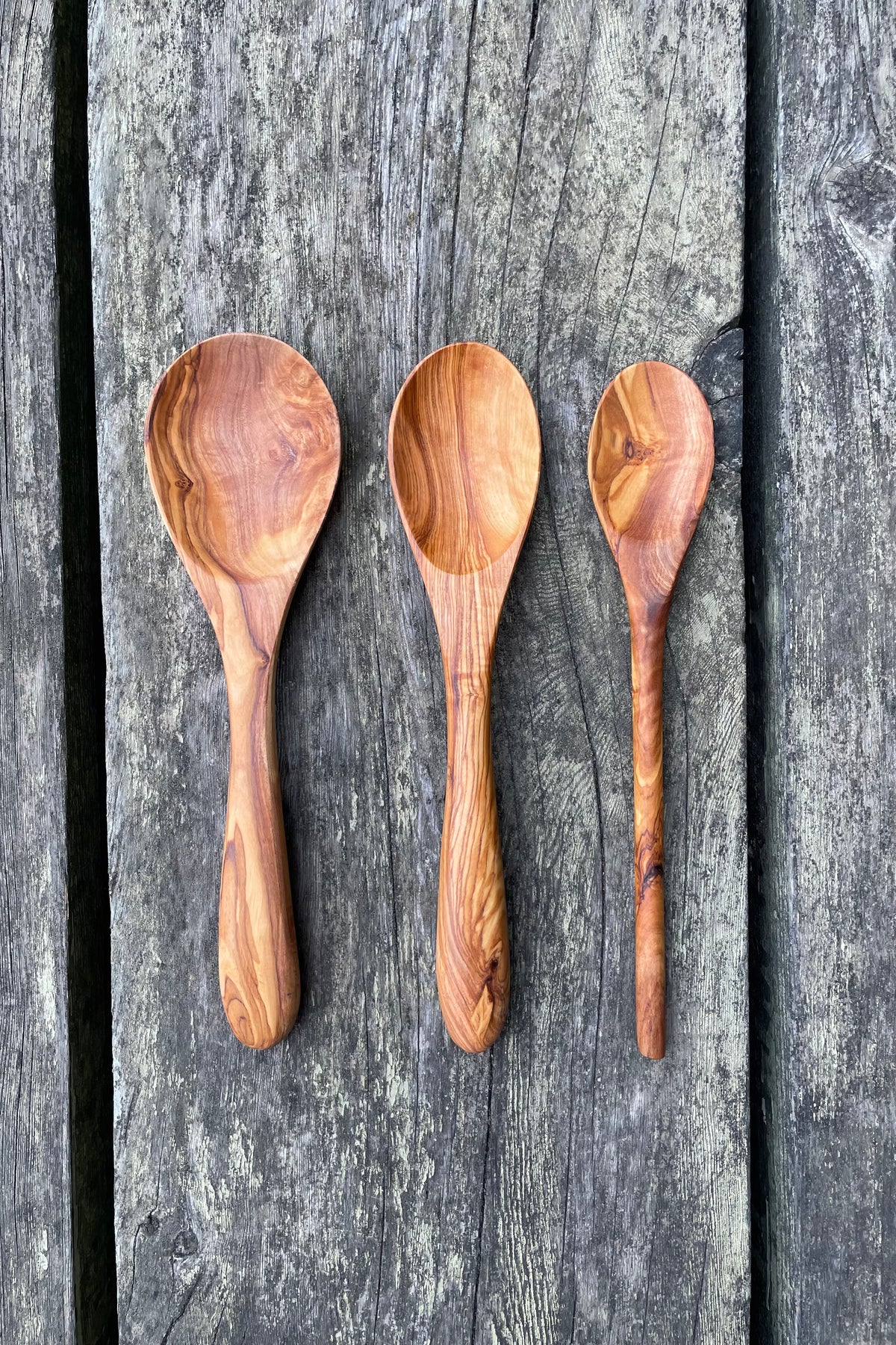Olive Wood Handmade Spoon Set — Set of 3 Cooking & Serving Spoons
