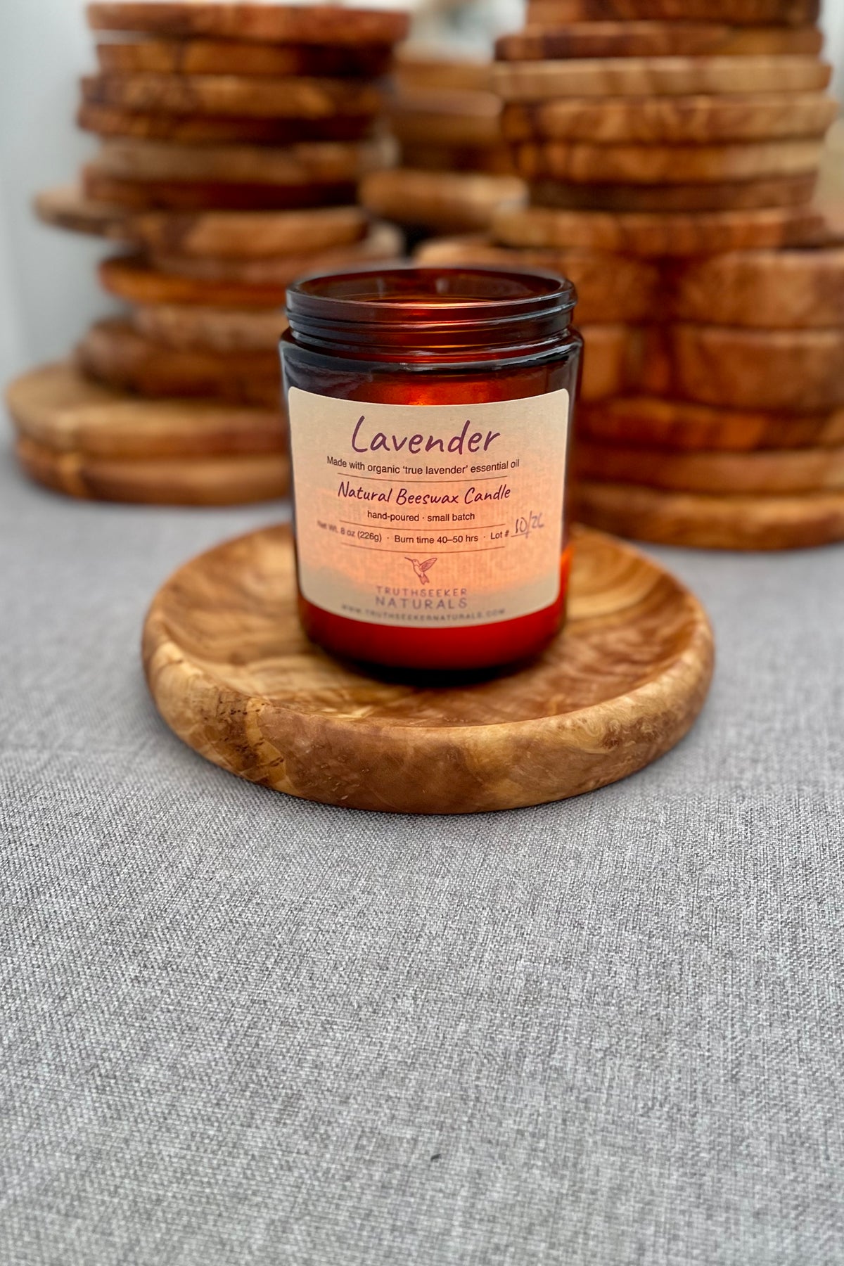 Olive Wood Multi-Use Platform For Bottles, Candles, And Spinning Tops