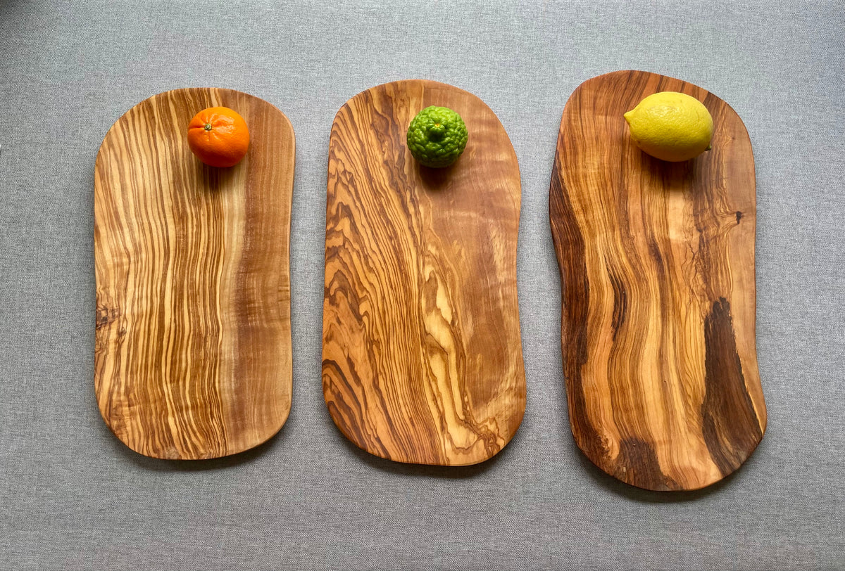 Olive Wood - One-of-a-Kind Platter Set of 3 (Thin, Figured Grain)