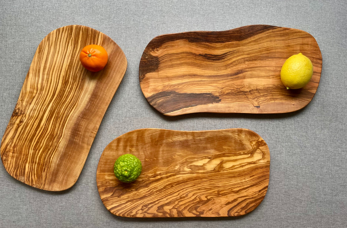 Olive Wood - One-of-a-Kind Platter Set of 3 (Thin, Figured Grain)
