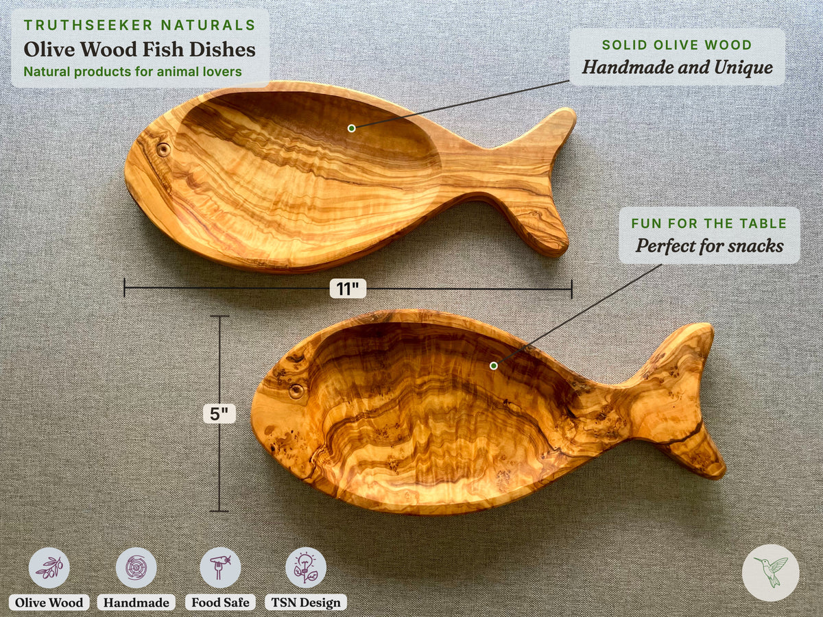 Olive Wood Fish Plate – Handmade Kids' Snack Dish