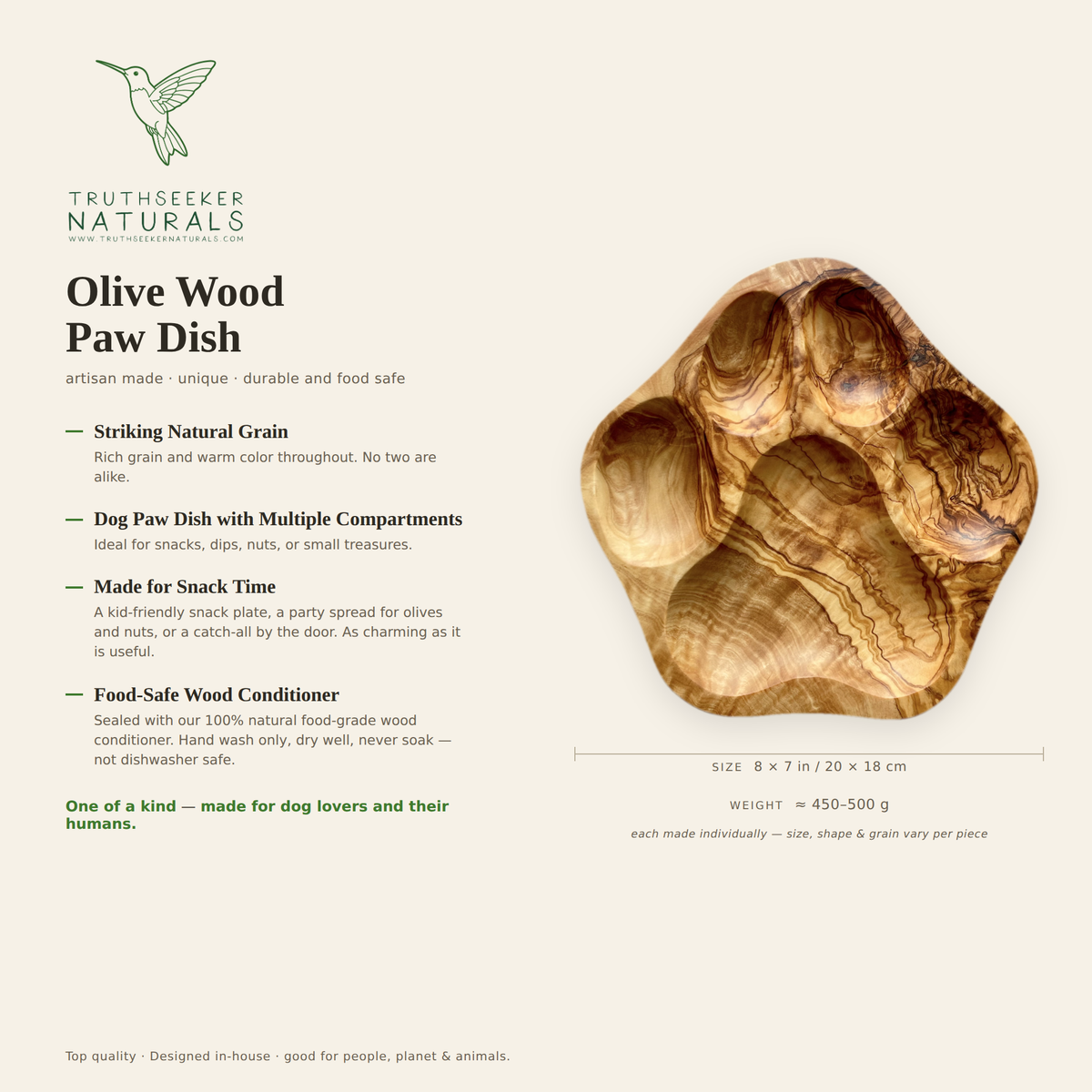 Olive Wood Dog Paw Plate – Kids' Snack Dish & Dog Lover Gift