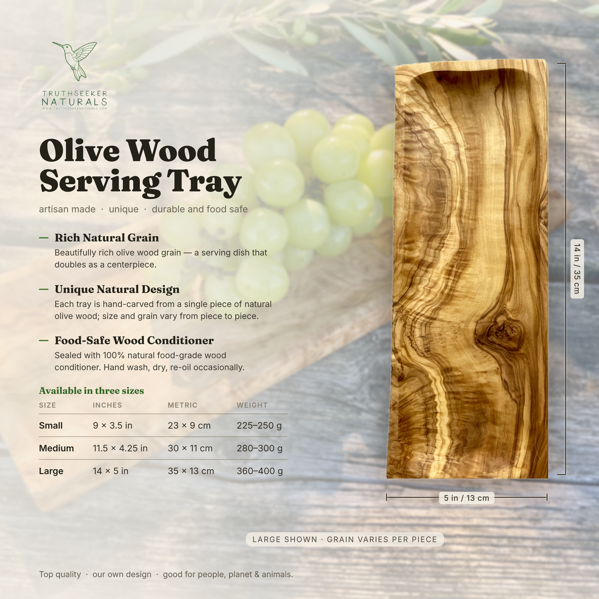 Olive Wood Serving Tray – Sushi Tray & Appetizer Platter
