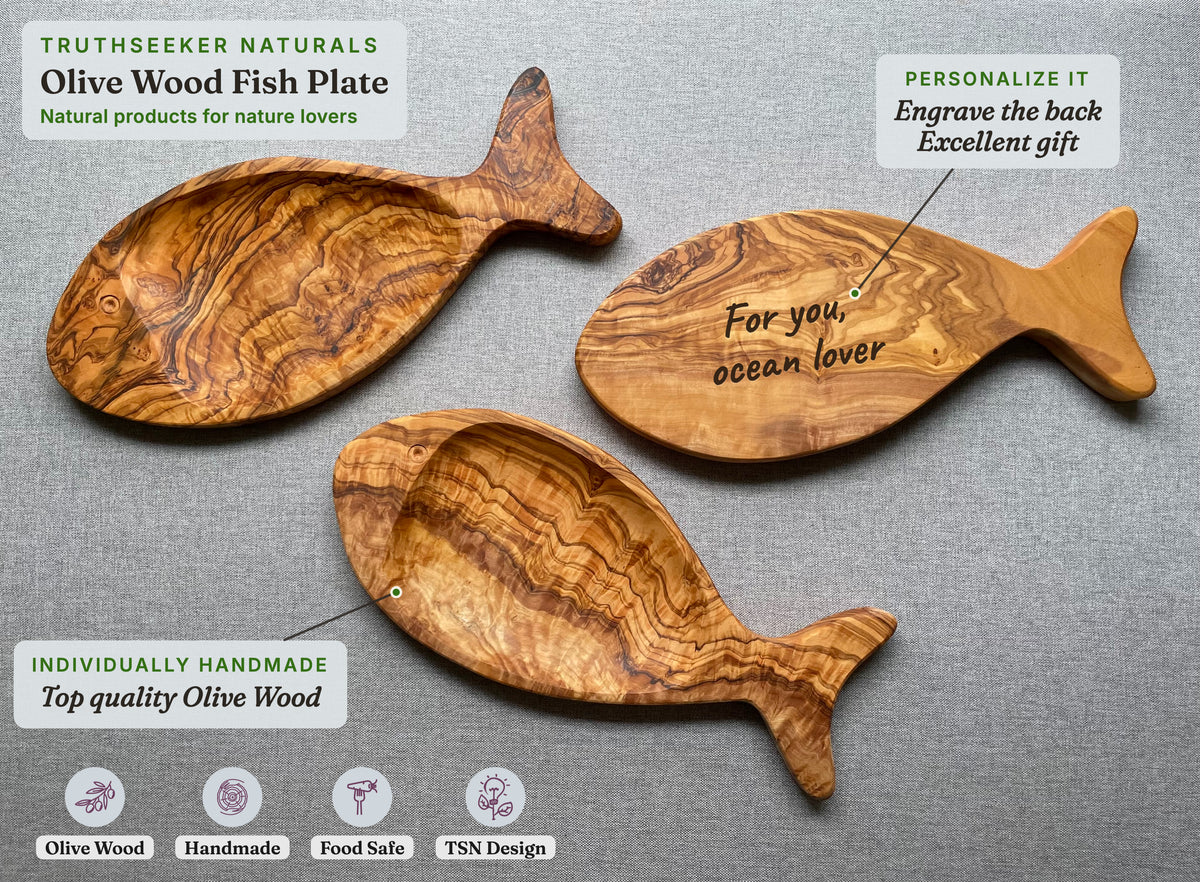 Olive Wood Fish Plate – Handmade Kids' Snack Dish