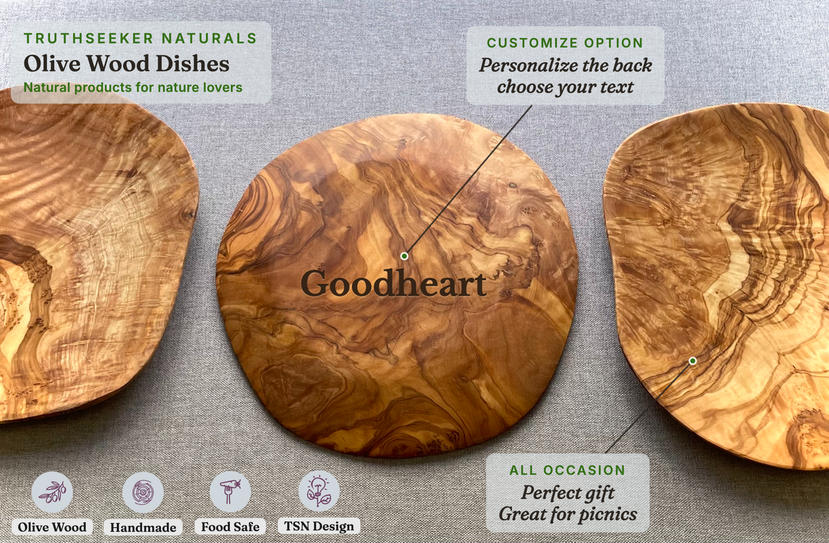 Olive Wood Thin Plates – Wooden Serving & Appetizer Plates (Single, Set of 3 or 6)